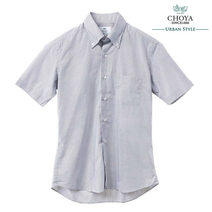 CHOYA URBAN STYLE カジュアルシャツ 半袖 綿100％ ボタンダウン 小紋柄 プリント