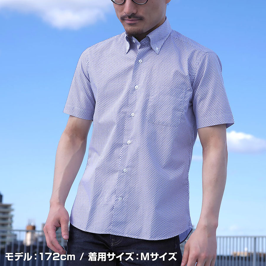 CHOYA URBAN STYLE カジュアルシャツ 半袖 綿100％ ボタンダウン 小紋柄 プリント