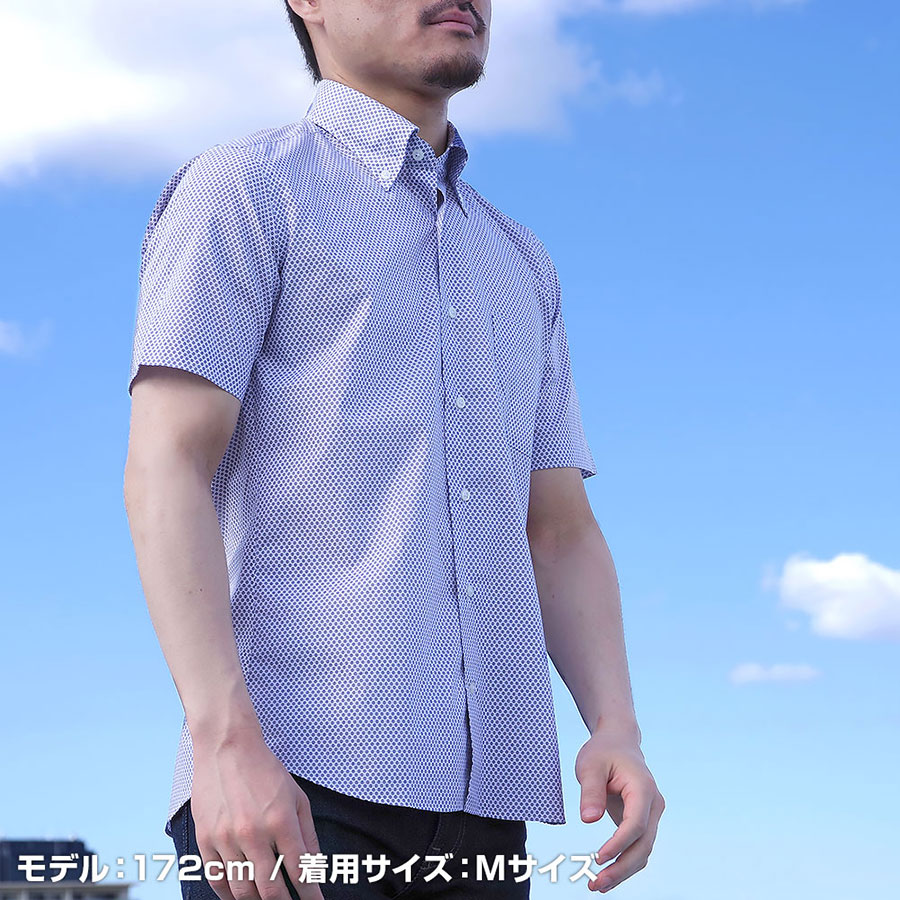 CHOYA URBAN STYLE カジュアルシャツ 半袖 綿100％ ボタンダウン 小紋柄 プリント