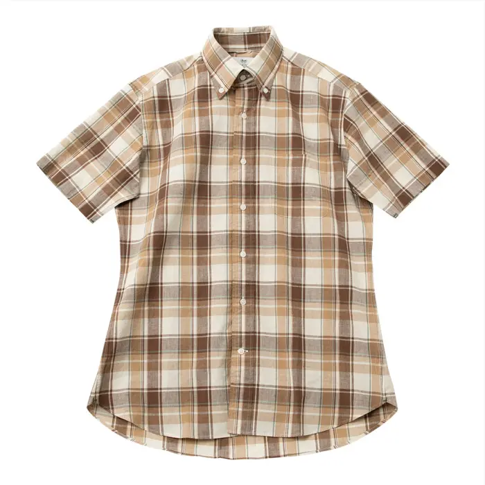 CHOYA URBAN STYLE ブラウン 茶 チェック 半袖 綿麻 リネン リゾート 夏 