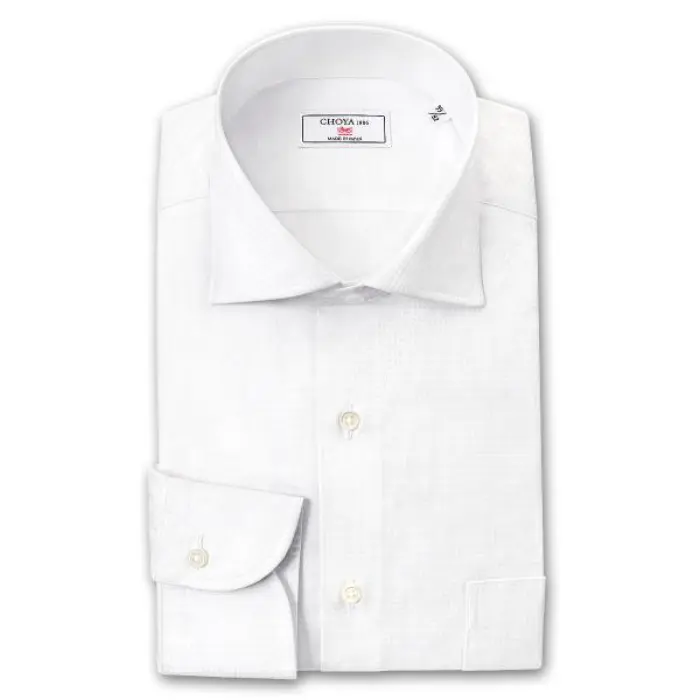 J∞QUALITY認定商品 長袖 ワイシャツ メンズ 春夏秋冬 綿100% 日本製生地 日本縫製 白ドビーチェック柄 ワイドカラー ドレスシャツ