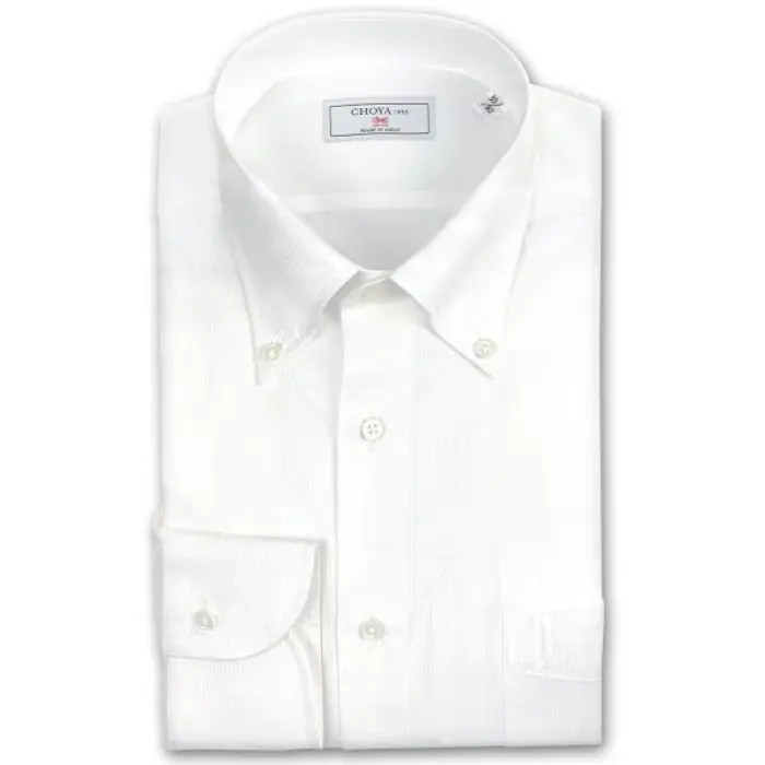 J∞QUALITY認定商品 長袖 ワイシャツ メンズ 春夏秋冬 綿100% 日本製生地 日本縫製 白ドビー ボタンダウンシャツ | 綿100％ ホワイト