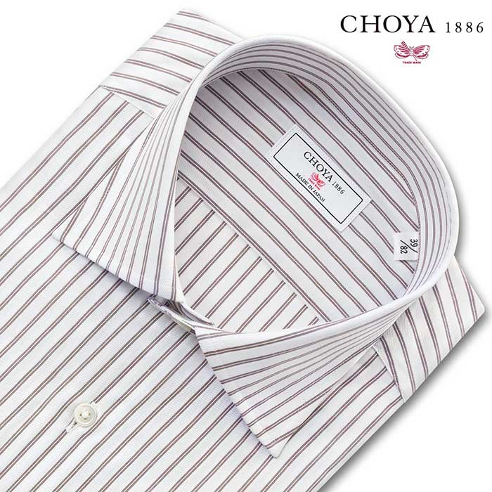 ワイシャツ ストライプ ブラウン ドビー CHOYA1886