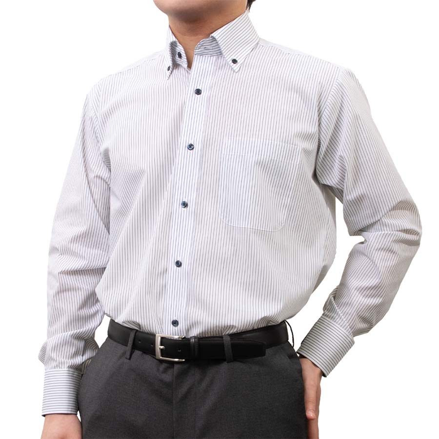ワイシャツ/ポリエステル/綿/WHITE/ワイシャツ ストライプ ホワイト-LL86