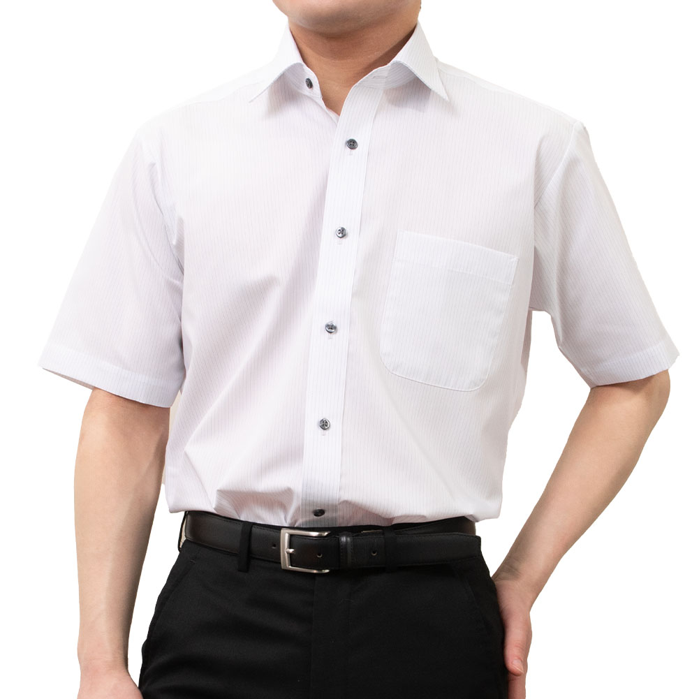 半袖ワイシャツ ストライプ グレー 接触冷感 FIRE FLAG｜SHIRT STATION
