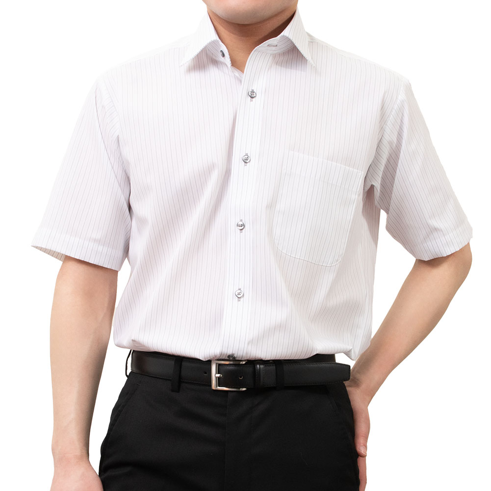 半袖ワイシャツ ストライプ グレー 接触冷感 FIRE FLAG｜SHIRT STATION