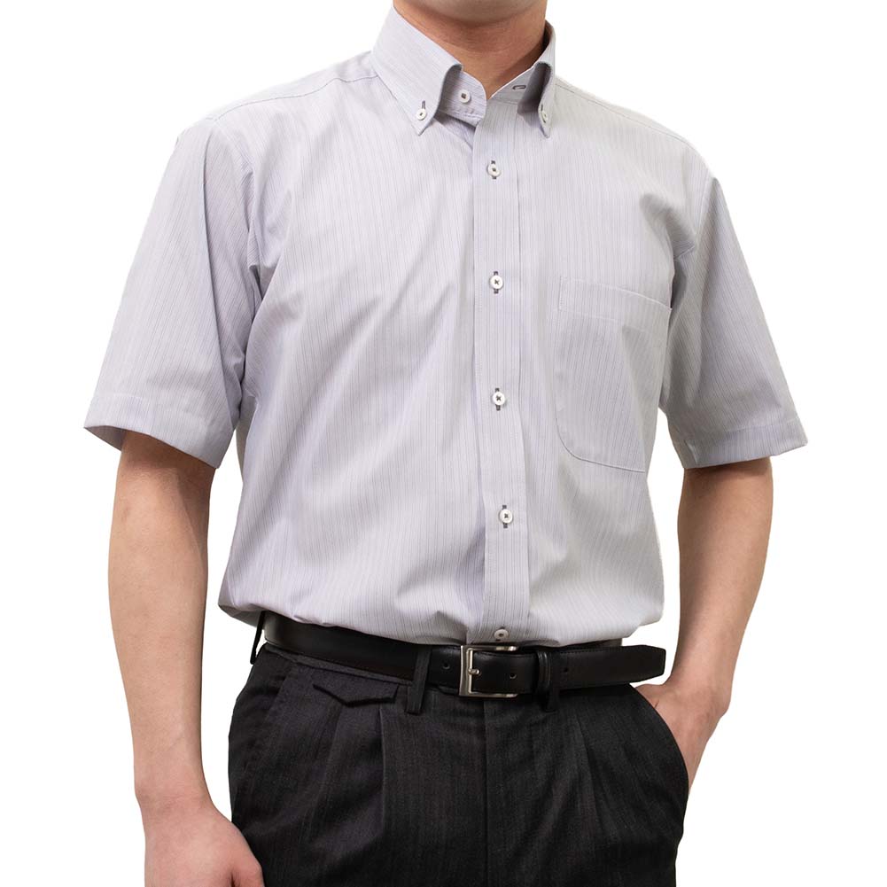 半袖ワイシャツ ストライプ グレー 接触冷感 FIRE FLAG｜SHIRT STATION