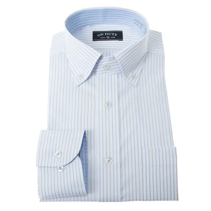  送料無料 メンズ ワイシャツ 長袖 形態安定 ドレスシャツ Yシャツ カッターシャツ ビジネスシャツ フレッシャーズ 男性 ボタンダウン ブルー グレー ストライプ