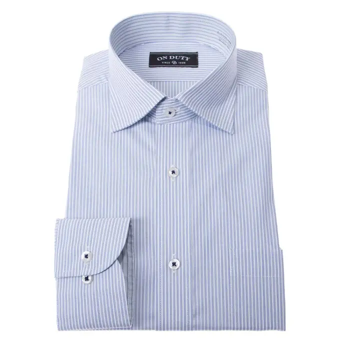  送料無料 メンズ ワイシャツ 長袖 形態安定 ドレスシャツ Yシャツ カッターシャツ ビジネスシャツ フレッシャーズ 男性 レギュラーカラー ブルー ストライプ