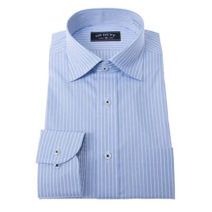  送料無料 メンズ ワイシャツ 長袖 形態安定 ドレスシャツ Yシャツ カッターシャツ ビジネスシャツ フレッシャーズ 男性 レギュラーカラー ブルー ストライプ