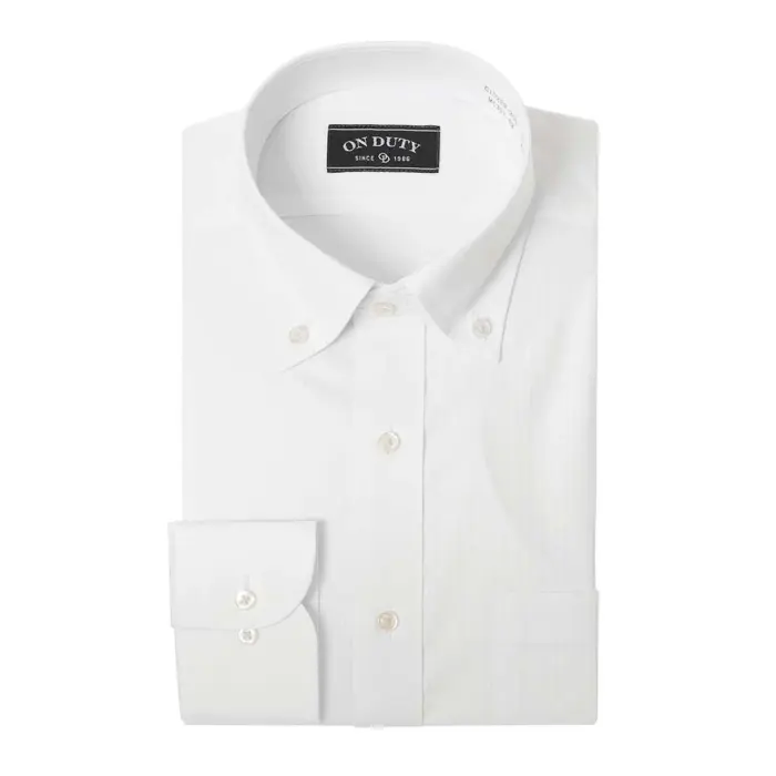 送料無料 ワイシャツ メンズ 長袖 形態安定 ボタンダウン 白 ホワイト ドビーストライプ