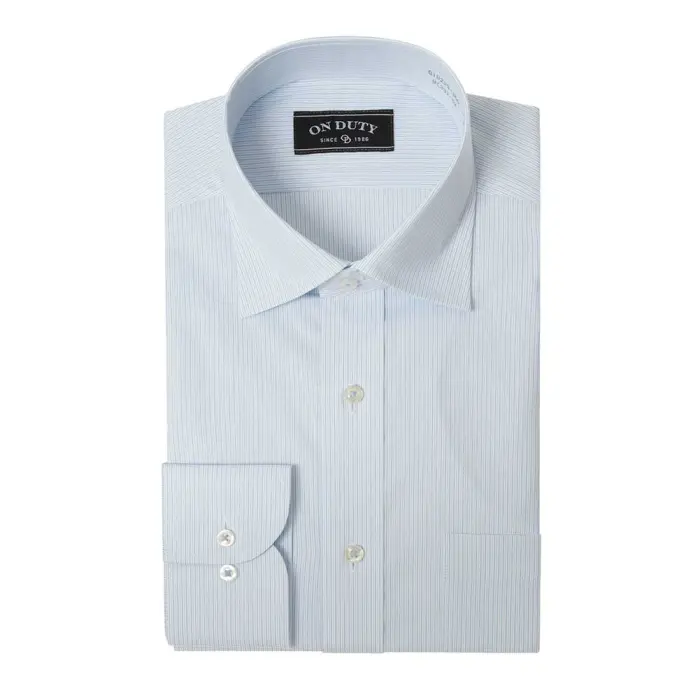 送料無料 ワイシャツ メンズ 長袖 形態安定 セミワイドカラー ブルー ストライプ