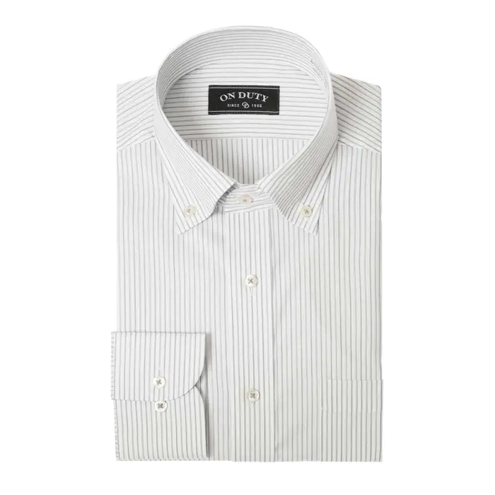 送料無料 ワイシャツ メンズ 長袖 形態安定 ボタンダウン グレー ストライプ