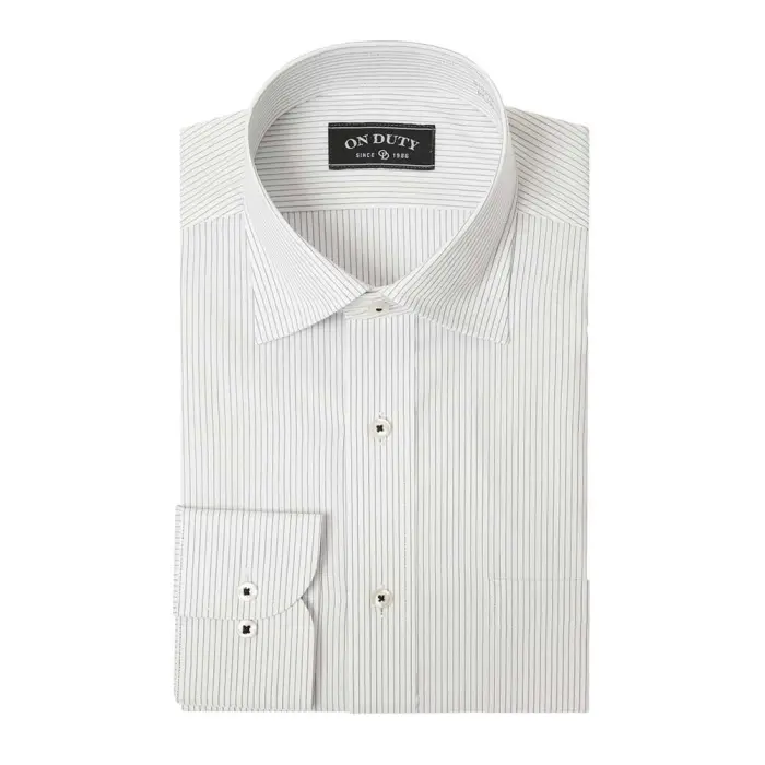 送料無料 ワイシャツ メンズ 長袖 形態安定 セミワイドカラー グレー ストライプ