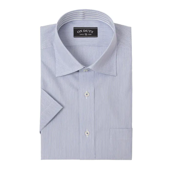 送料無料 ワイシャツ メンズ クールビズ 半袖 形態安定 消臭 ドレスシャツ Yシャツ カッターシャツ ビジネスシャツ レギュラーカラー 青 ネイビー ストライプ
