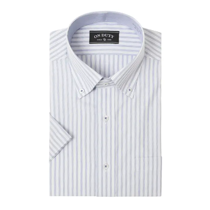 送料無料 ワイシャツ メンズ クールビズ 半袖 形態安定 消臭 ドレスシャツ Yシャツ カッターシャツ ビジネスシャツ ボタンダウン 青 ブルー ストライプ