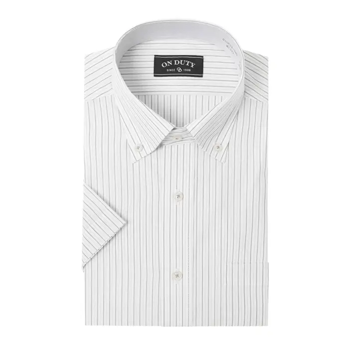 送料無料 ワイシャツ メンズ クールビズ 半袖 形態安定 消臭 ドレスシャツ Yシャツ カッターシャツ ビジネスシャツ ボタンダウン グレー ストライプ