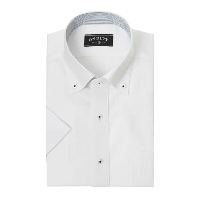 送料無料 ワイシャツ メンズ クールビズ 半袖 形態安定 接触冷感 ボタンダウン ホワイト ドビーストライプ