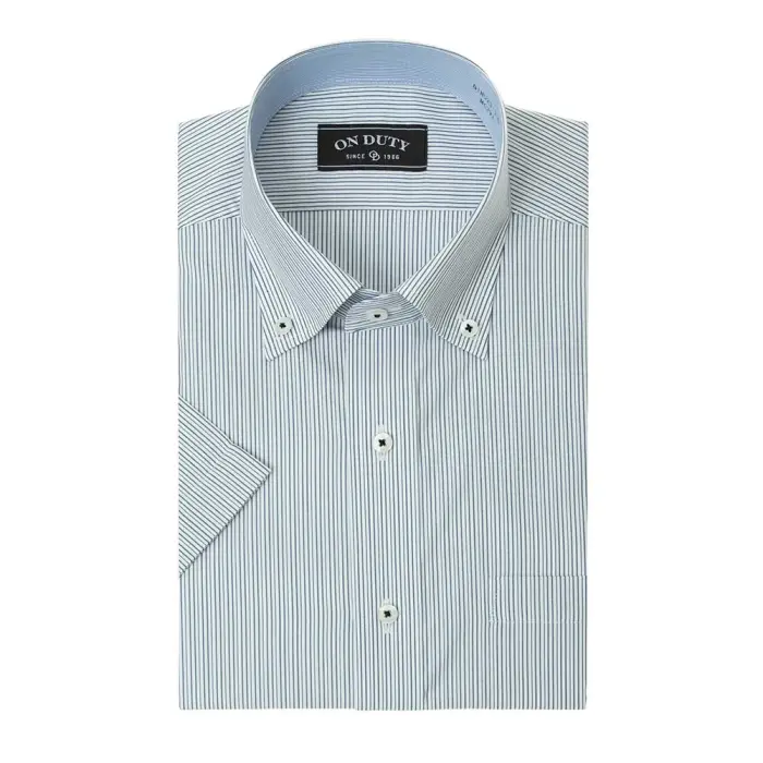 送料無料 ワイシャツ メンズ クールビズ 半袖 形態安定 接触冷感 ボタンダウン ネイビー ストライプ