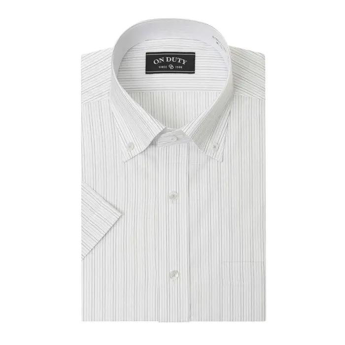 送料無料 ワイシャツ メンズ クールビズ 半袖 形態安定 接触冷感 ボタンダウン パープル ストライプ