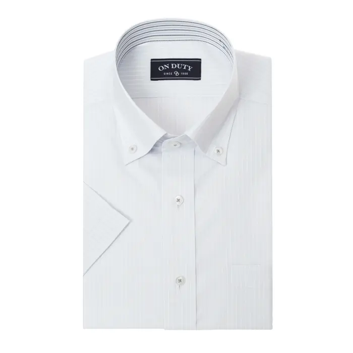 送料無料 ワイシャツ メンズ クールビズ 半袖 形態安定 接触冷感 ボタンダウン ブルーグレー ストライプ
