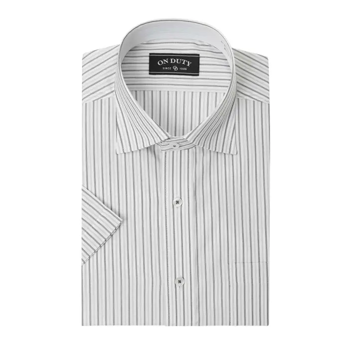 送料無料 ワイシャツ メンズ クールビズ 半袖 形態安定 接触冷感 ワイドカラー グレー ストライプ