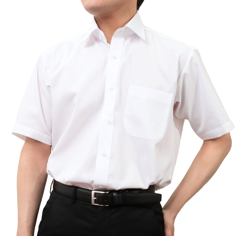 半袖ワイシャツ ストライプ ホワイト ドビー 接触冷感 ON DUTY｜SHIRT