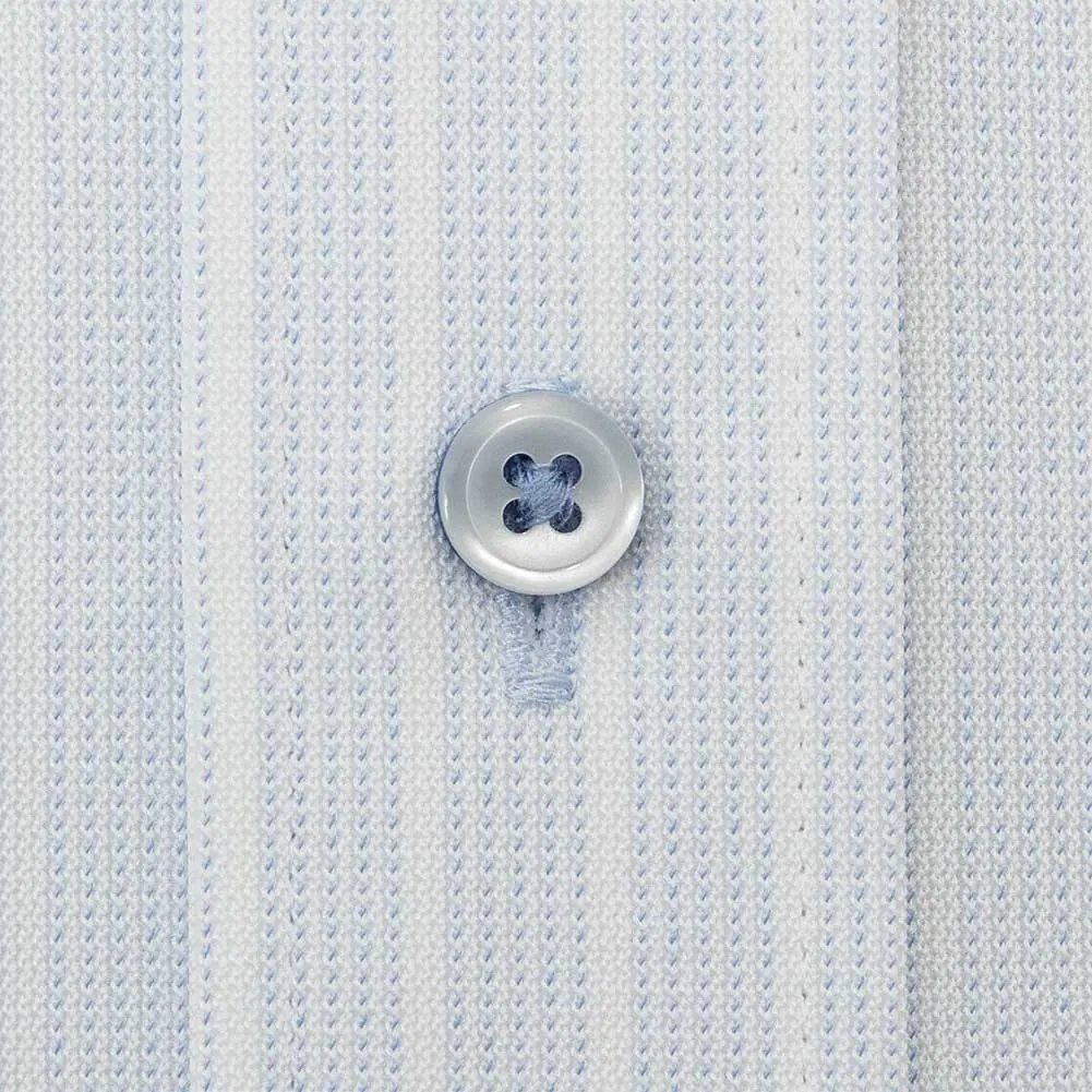 ニットシャツ(裄詰不可) ストライプ ブルー  ニット  吸水速乾 KAZAC