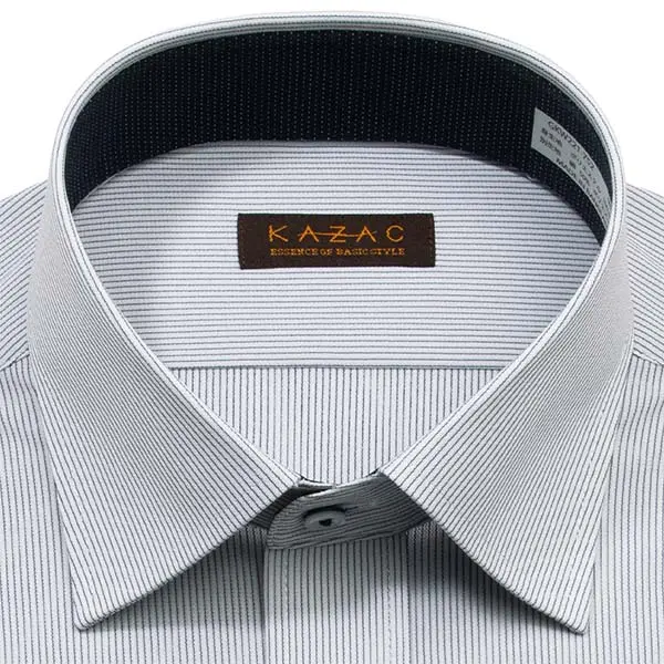 ニットシャツ(裄詰不可) ストライプ グレー ニット 吸水速乾 KAZAC