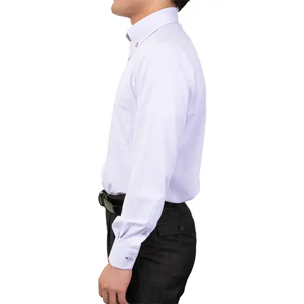 ニットシャツ(裄詰不可) ストライプ パープル ニット 吸水速乾 KAZAC