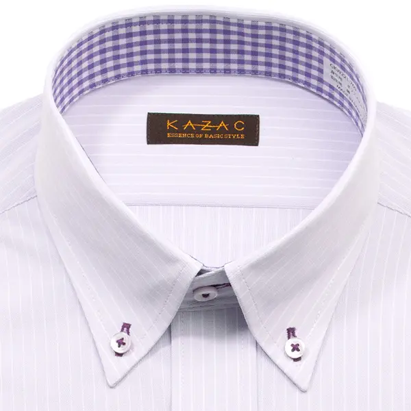 ニットシャツ(裄詰不可) ストライプ パープル ニット 吸水速乾 KAZAC