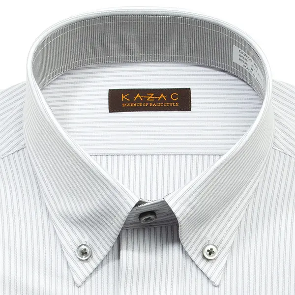 ニットシャツ(裄詰不可) ストライプ グレー ニット 吸水速乾 KAZAC