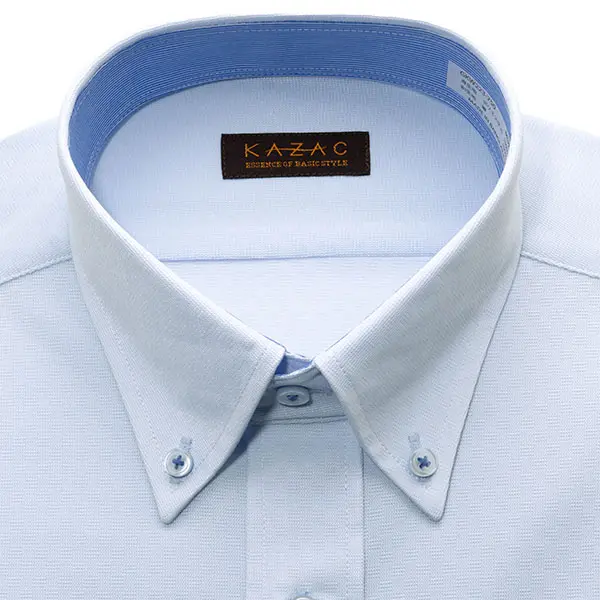ニットシャツ(裄詰不可) 総柄 ブルー ニット 吸水速乾 KAZAC｜SHIRT