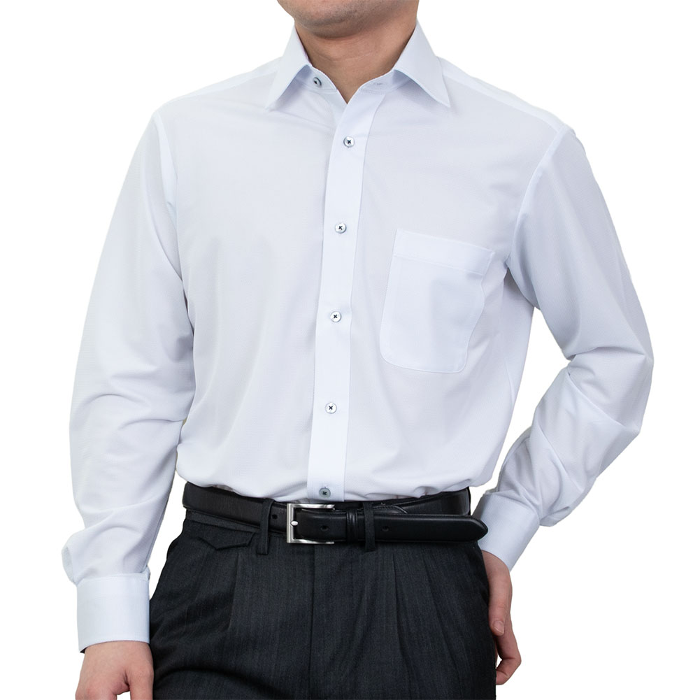 ニットシャツ(裄詰不可) 総柄 ブルー ニット 吸水速乾 KAZAC｜SHIRT