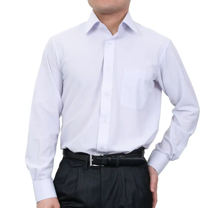 ニットシャツ(裄詰不可) ストライプ パープル ニット 吸水速乾 KAZAC