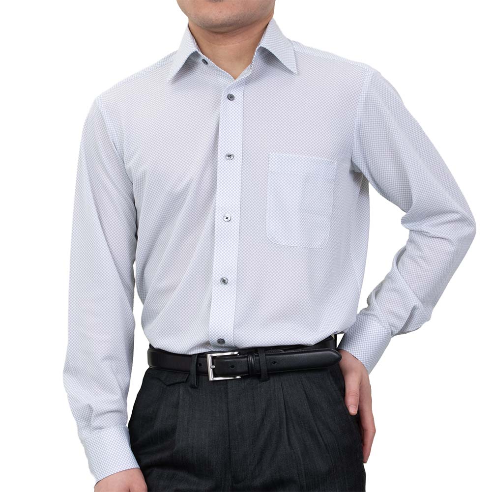 ニットシャツ(裄詰不可) 総柄 グレー ニット 吸水速乾 KAZAC｜SHIRT