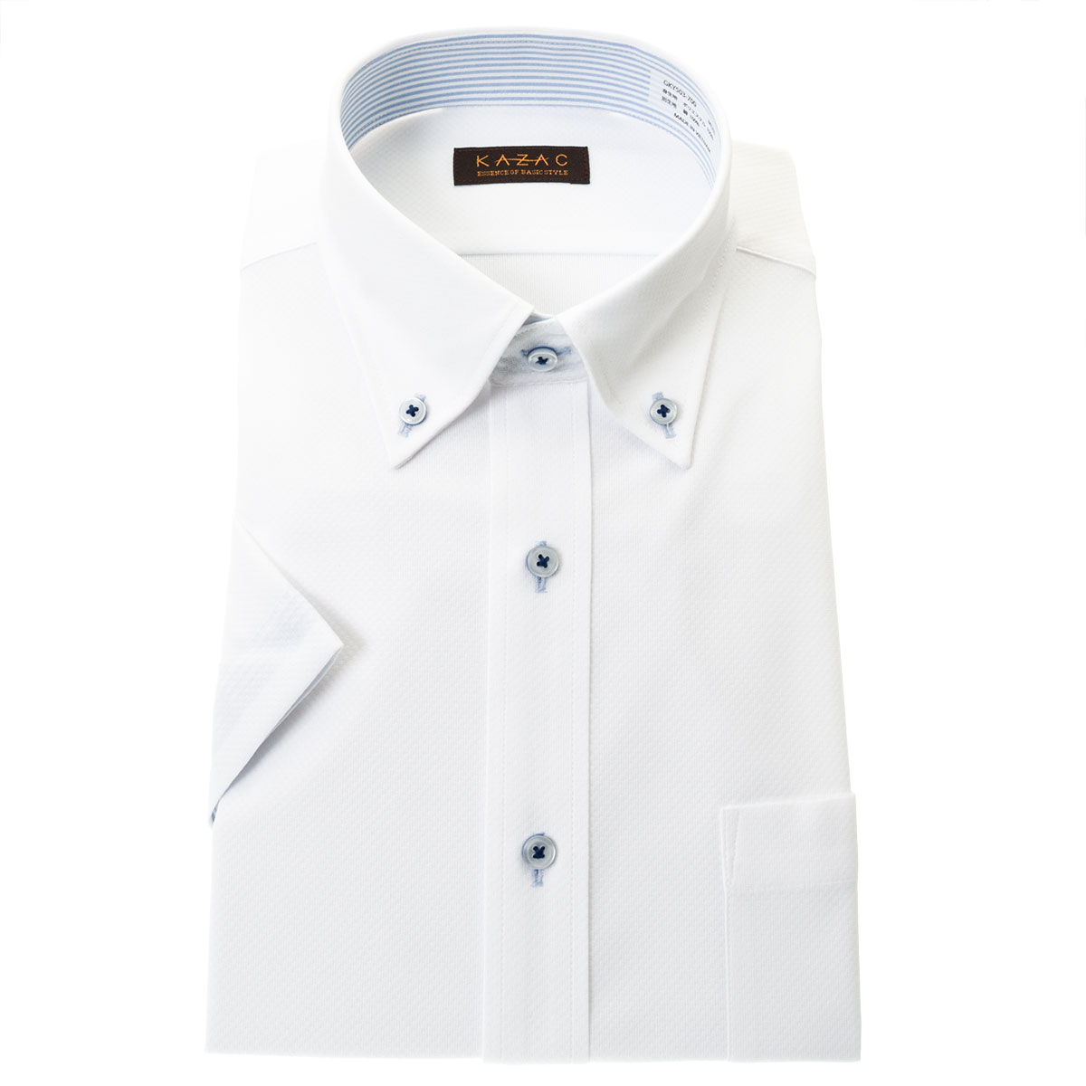 KAZAC 半袖 ニットシャツ(裄詰不可)ボタンダウン ホワイト ワイシャツ