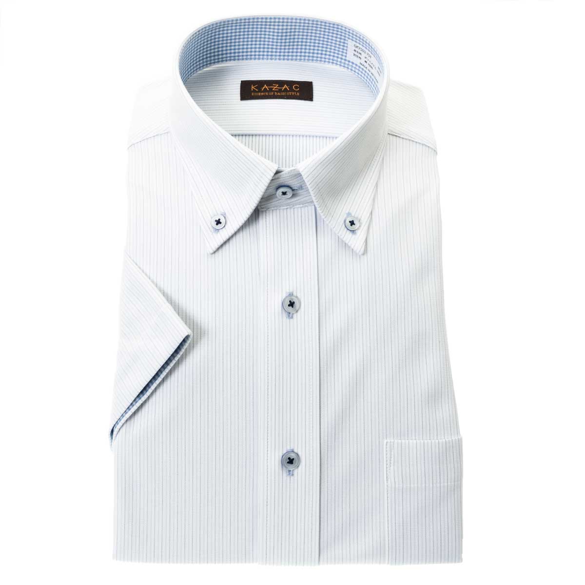 KAZAC 半袖 ニットシャツ(裄詰不可)ボタンダウン ブルー ワイシャツ