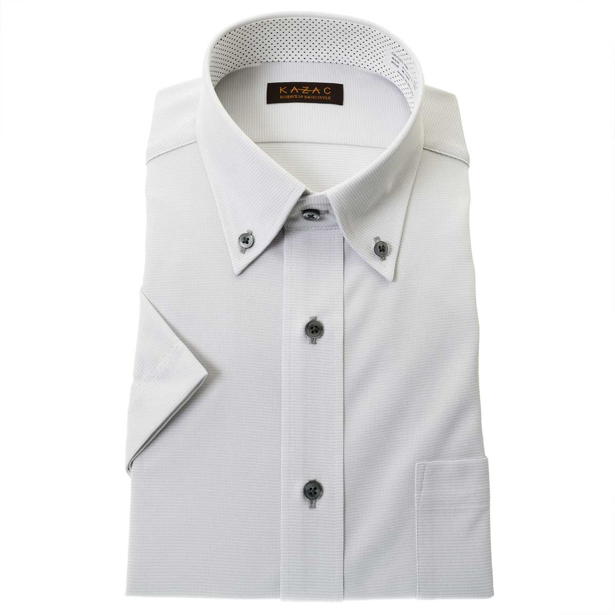 KAZAC 半袖 ニットシャツ(裄詰不可)ボタンダウン グレー ワイシャツ