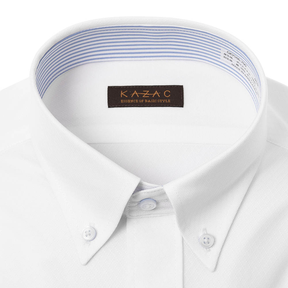 ニットシャツ(裄詰不可) ホワイト  ニット ドビー 吸水速乾 フラボノ KAZAC