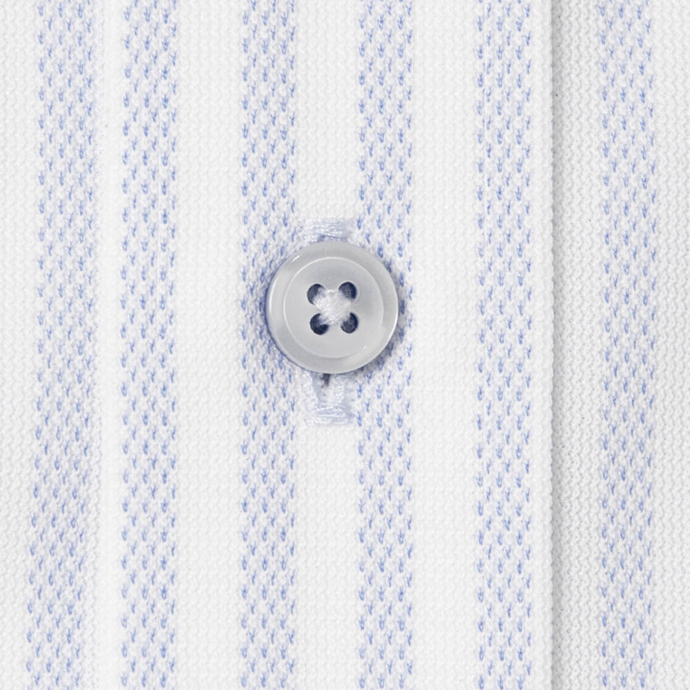 ニットシャツ(裄詰不可) ストライプ ブルー  ニット 吸水速乾 フラボノ KAZAC