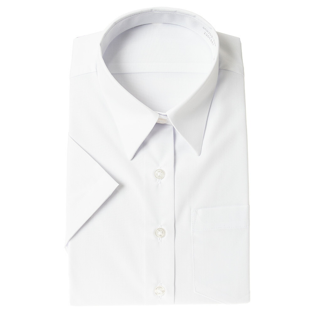 白無地 半袖 襟付きブラウス スクール角襟ワイシャツ  ブロード 吸水速乾 SWANMATE
