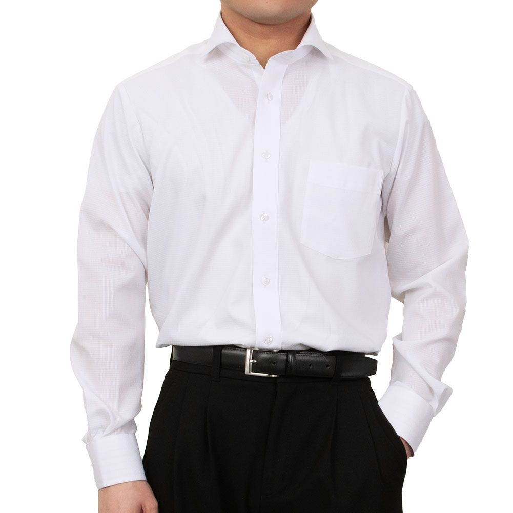 Hi-STANDARD SLSTシャツ ホワイト　新品 ワイシャツ 総柄 ホワイト ドビー AgFresh 防臭 抗菌 CYGNUS｜SHIRT
