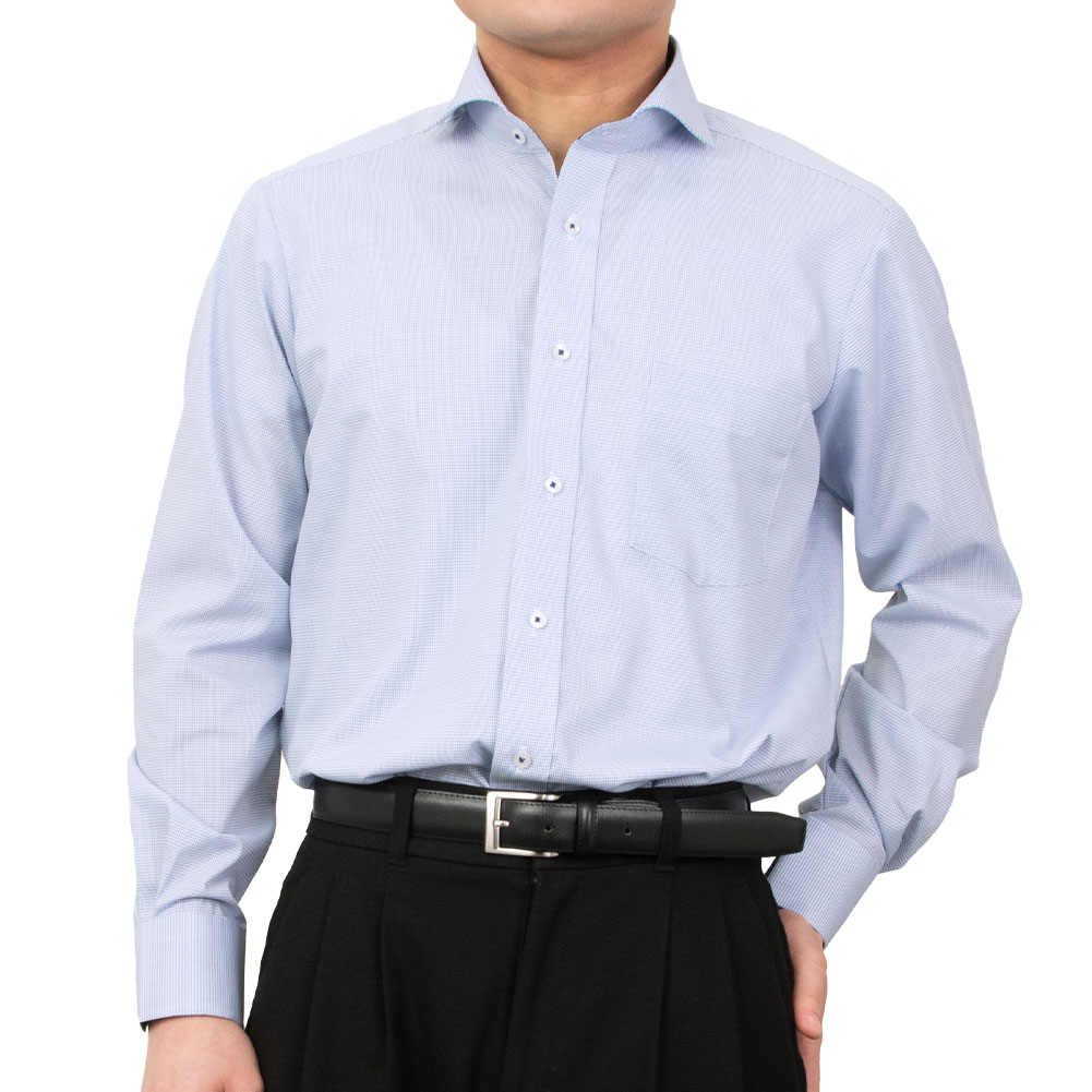 【CYGNUS】/ワイシャツ/綿/ポリエステル/BLUE/ワイシャツ チェック ブルー ドビー AgFresh 防臭 抗菌 CYGNUS-3L86