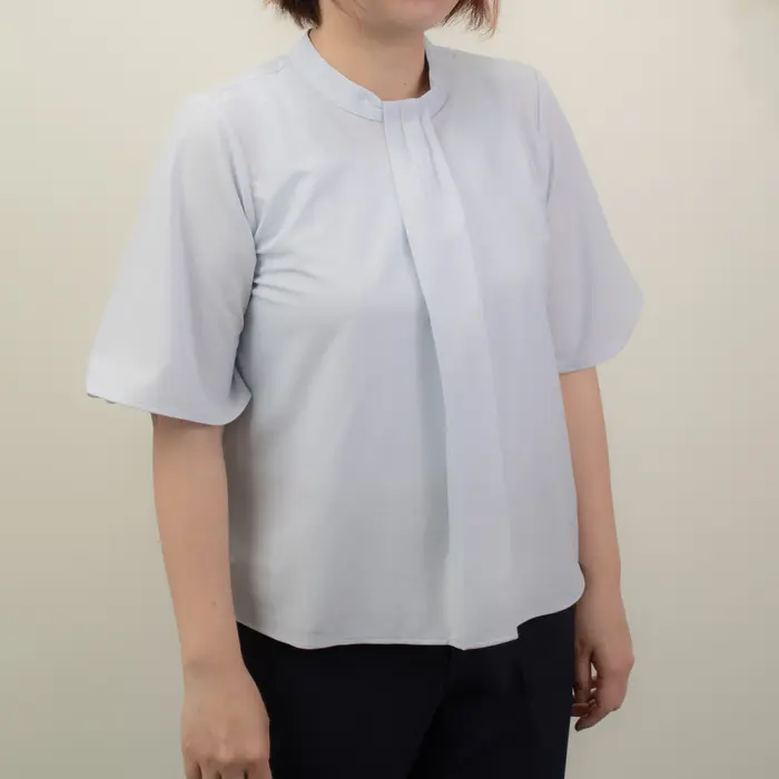 半袖トリコットボウダイ風ブラウス、吸汗速乾、UVカット、透け防止、前身二重仕様、ノンアイロン、ストレッチ、レディース、ブラウス、ONでもOFFでも着こなせます