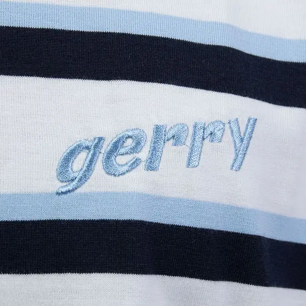 黒×青色ボーダー グレーTシャツ GERRY刺繍付き クルーネック（ラッピング不可）