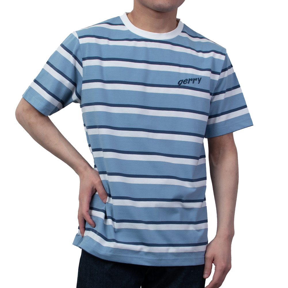 白×紺色ボーダー グレーTシャツ GERRY刺繍付き クルーネック（ラッピング不可）