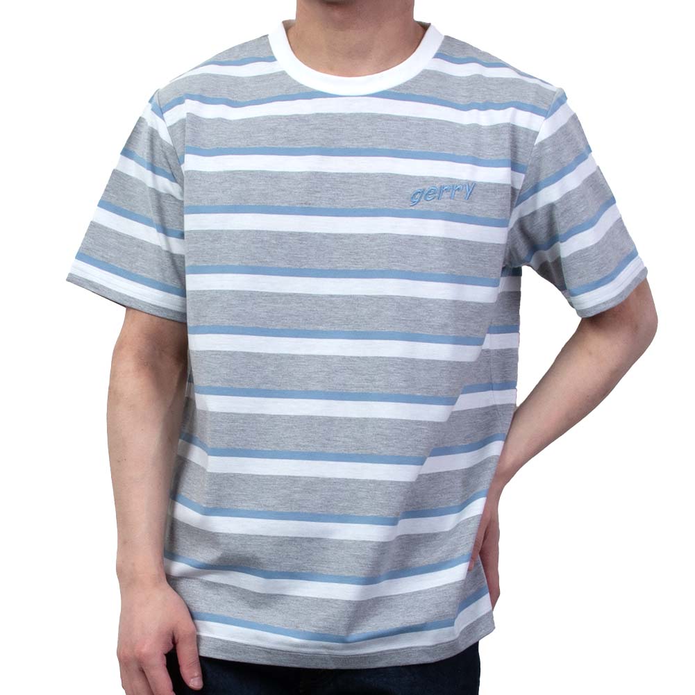 白×水色ボーダー グレーTシャツ GERRY刺繍付き クルーネック（ラッピング不可）