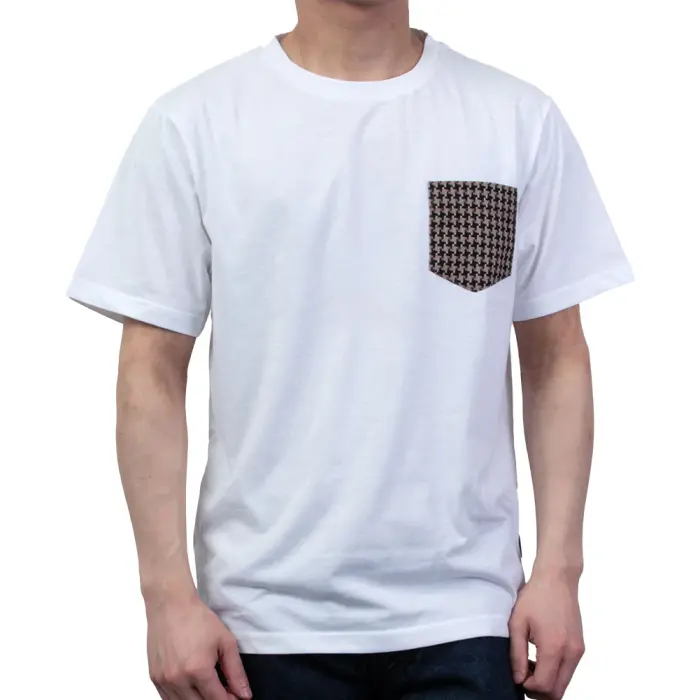 白Ｔシャツ　クルーネック　胸ポケット　千鳥ドビー生地