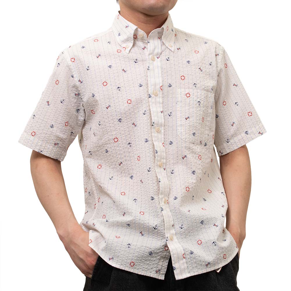 リネン混シャンブレー杢ネイビー無地オープンカラーシャツ｜SHIRT